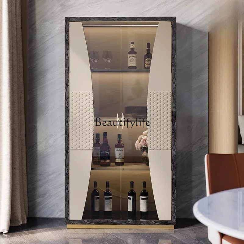 03 Premium Italian light luxury glass wine cabinet restaurant against the wall storage room paint bookshelf