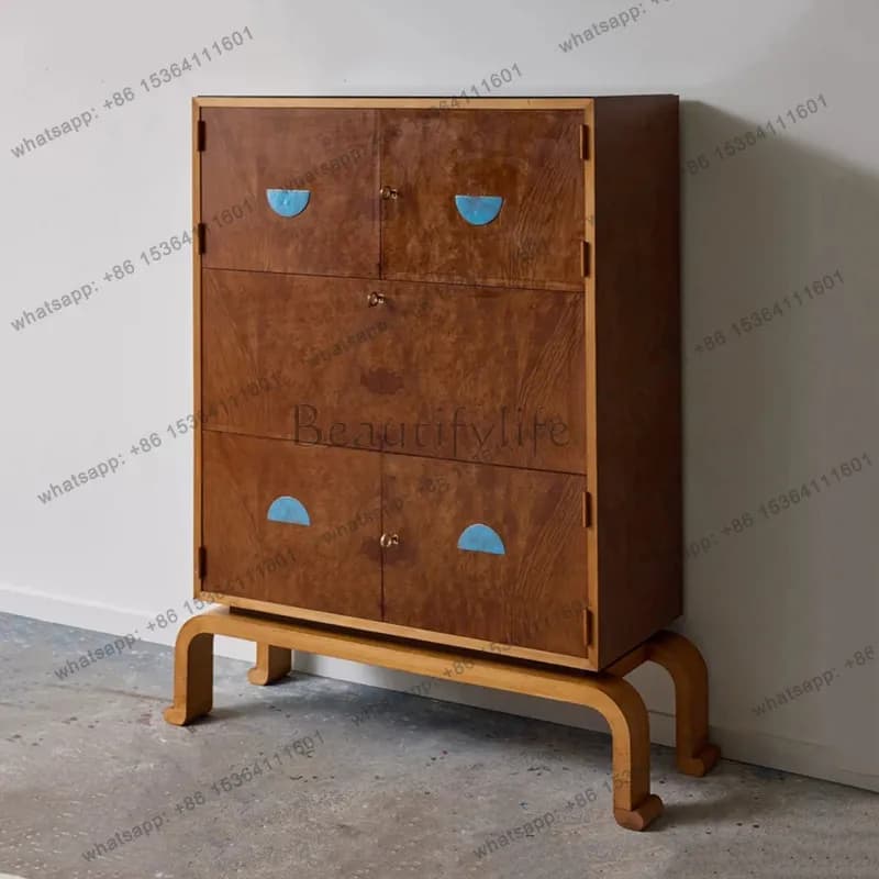 Medieval style solid wood wine cabinet designer villa floor-to-ceiling storage sideboard