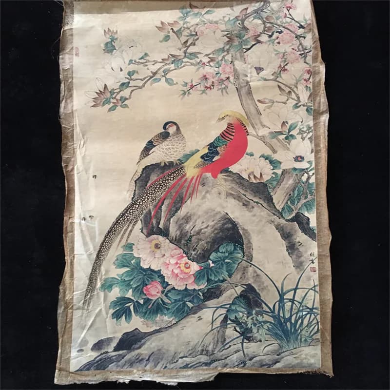 China Old Scroll Painter's Rice Paper Wall Art Slice Yu Jigao's luxurious attire and wealth Picture  Traditional Asian Decor