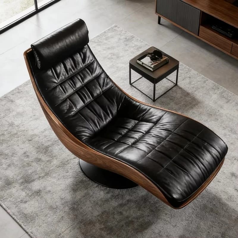 Black Padded Wooden Frame Chaise Lounge Waiting Area