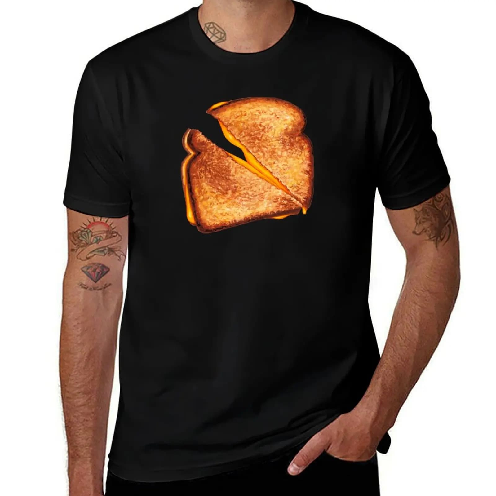 Grilled Cheese Sandwich Pattern - Blue T-Shirt Casual Soft Cotton Short Sleeve Tee T-Shirt