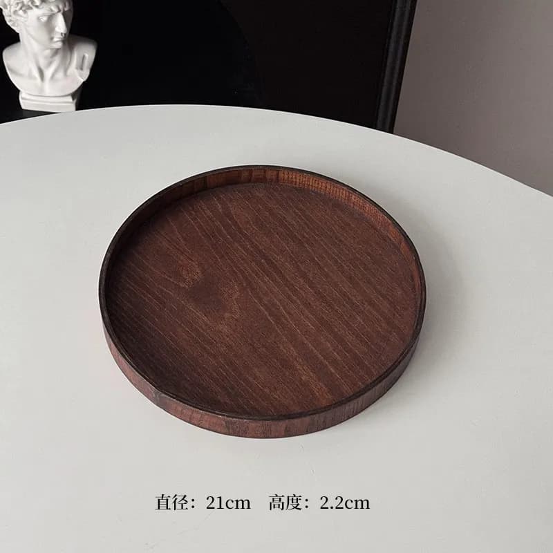 CX Household Round Wooden Tray Dim Sum Plate Plate Cup Storage Plate Dessert Cake