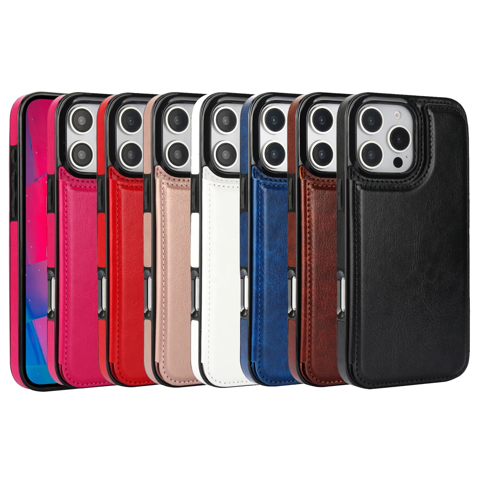 Shockproof Leather Flip Card Holder Slots Wallet Case For iPhone 16 Pro Max 16e 15 14 13 12 17, Cards Pocket Stand Phone Covers