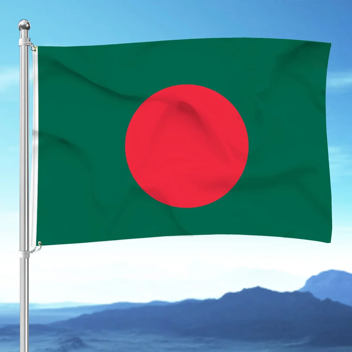 1pc Bangladesh Flag, Made of Polyester with Brass Button Holes and Two Metal Button Holes, Designed To Be Decorated. No Flagpole