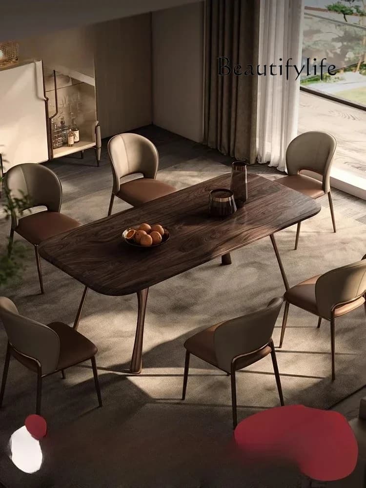 AA North America Black Walnut Wood Table Rectangular Villa New Chinese Style Light Luxury Dining Table