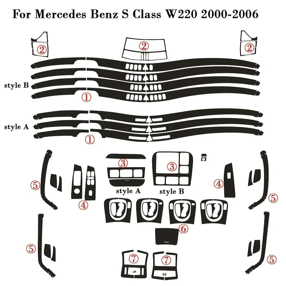 Carbon Fiber For Mercedes-Benz S-Class W220 2000-2006 Car Film Interior Stickers Center Console Gear Dashboard Lift Panel