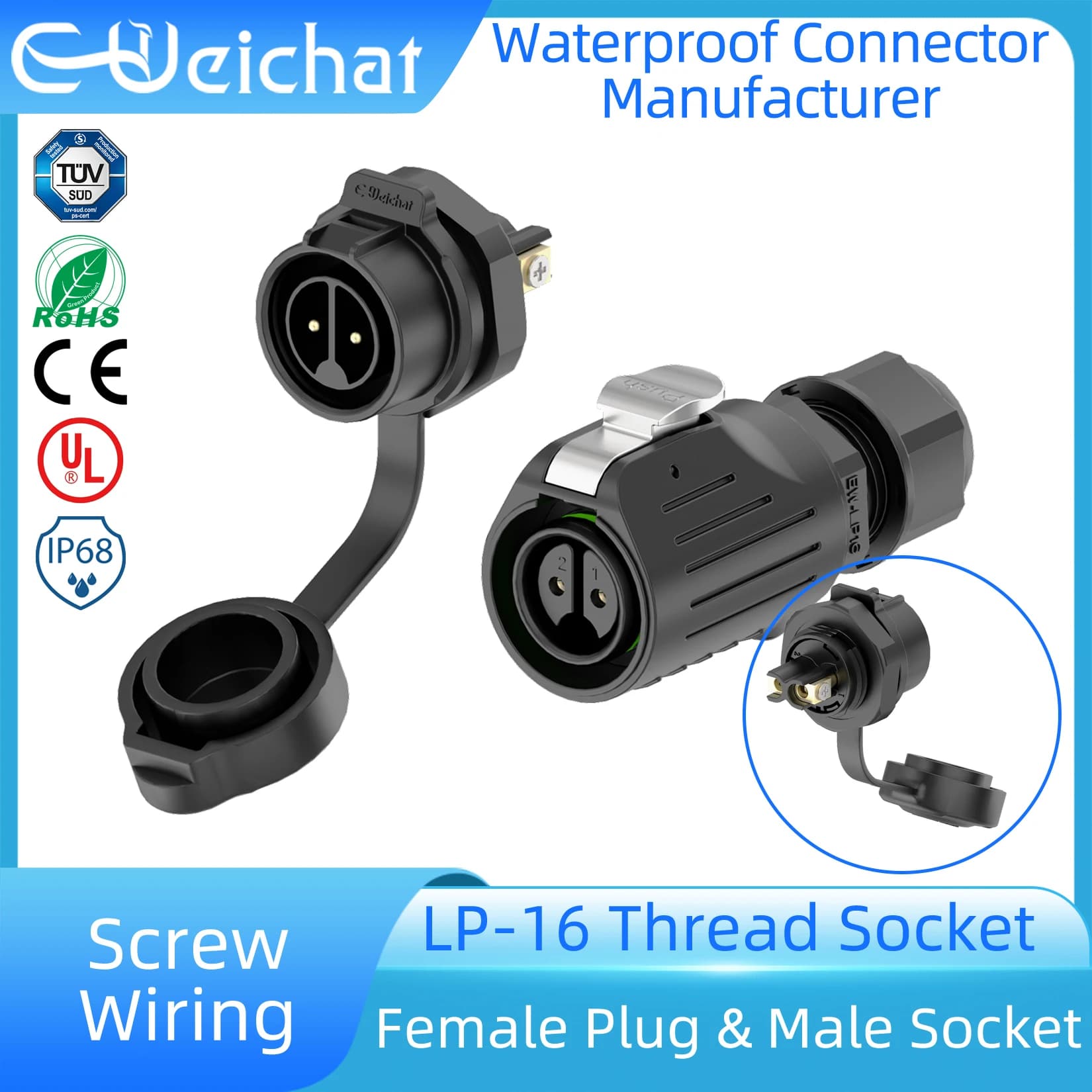 M16 Screw Wiring Industrial Waterproof Automation Electrical Connector LP16 2 3 4 5 7 8 9 Pin Thread Socket IP68