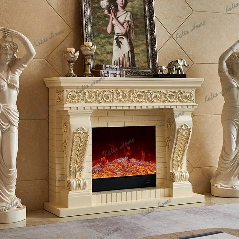 LD Simulation Flame Living Room Cabinets American Cream Style Electric Heating Fireplace European Solid Wood Furniture