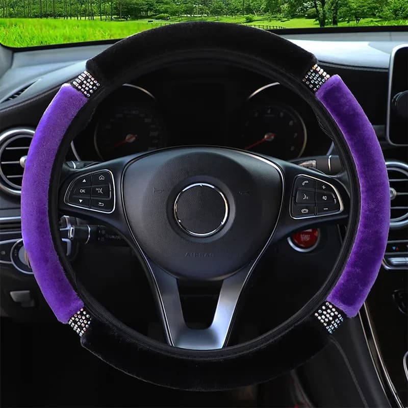 Universal 37-38cm Colored Diamond Plush Elastic No Inner Ring Car Steering Wheel Cover Automobile Styling Accessories