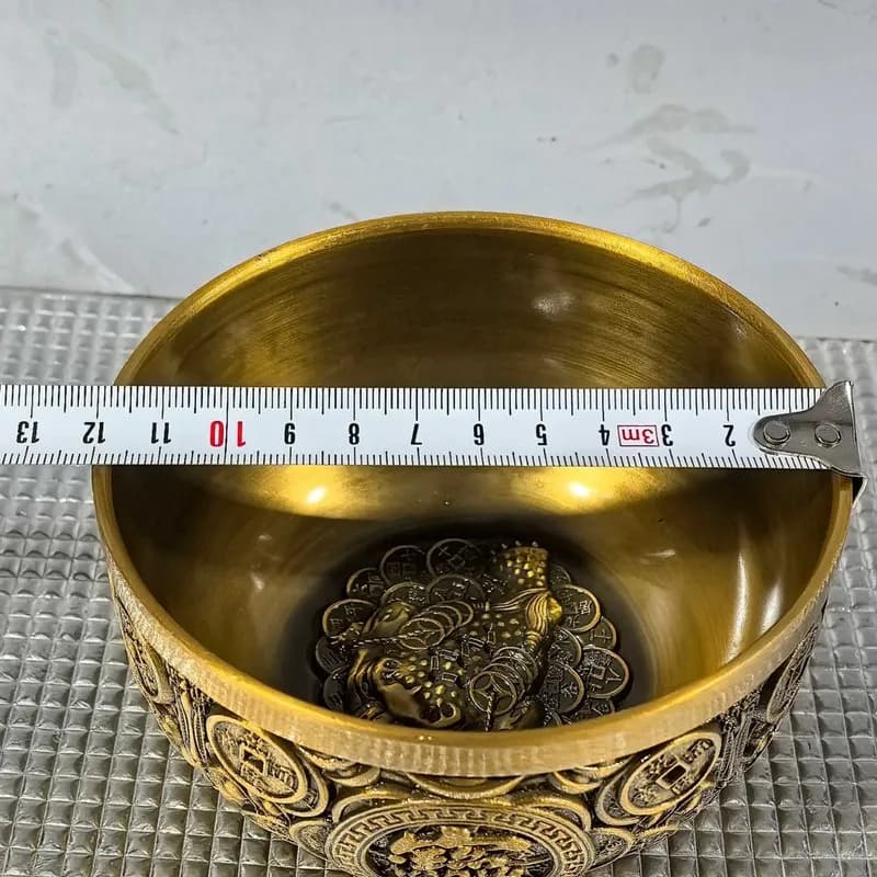 Brass coin bowl, Chinese-style embossed coin bowl, metal bronze decorative offering bowl, copper craft ornament