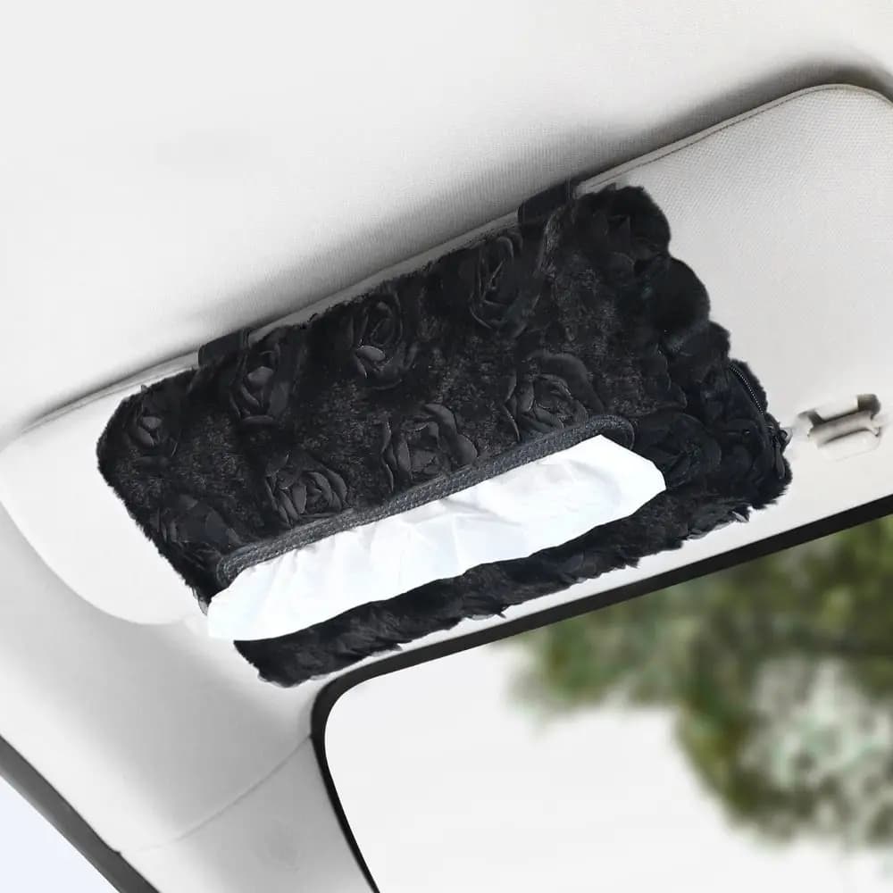 Car Accessories Leather Rose Tissue Box Cute Pink Black Napkin Box Hanging Organizer Sunvisor Tissue Case Car Supplies