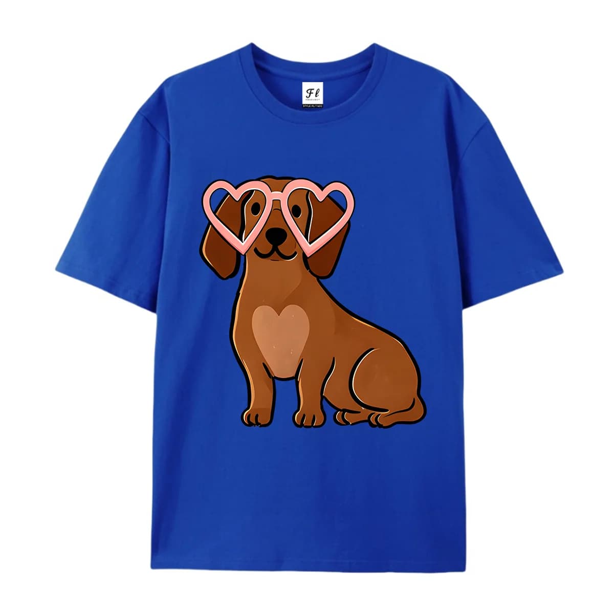 Unisex Short Sleeve T Shirt Hand Drawn Dachshund Dog With Heart Sunglasses Print Casual Cotton Tees For Men Women Pet Lover