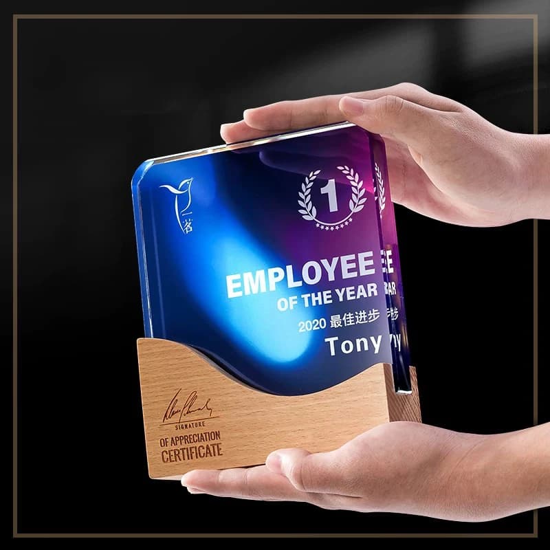 Custom Color UV Print Crystal Trophy Personalized Engraving Logo Text Award Plaque Corporate Annual Meeting Trophy Gift
