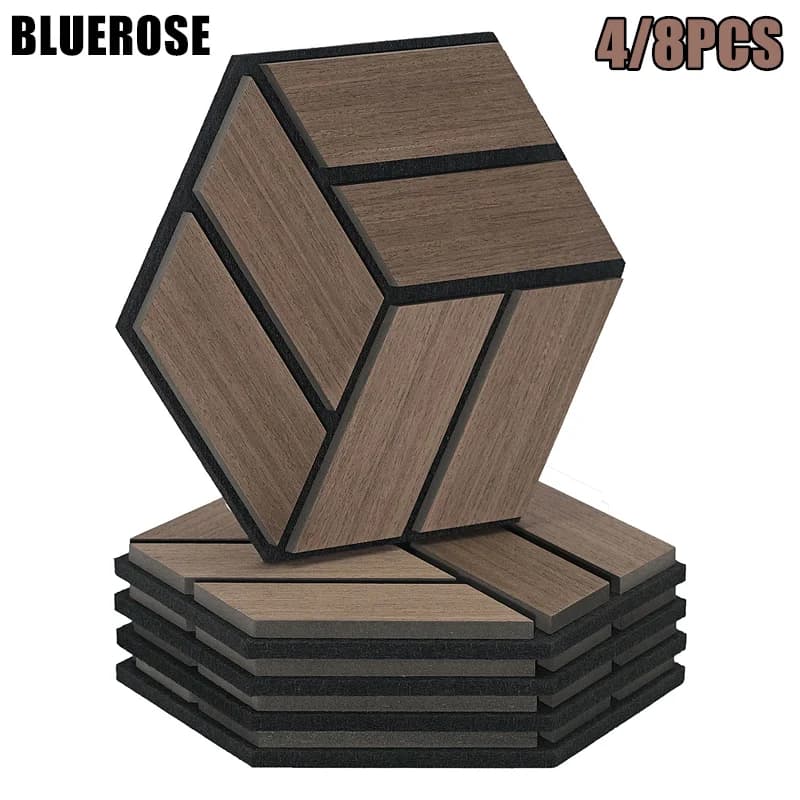 Acoustic Slat Wall Foam Panels Hexagon 3D Wood Grain High Density for Home Sound Absorbing Panels Sound Studio Treatment Tiles