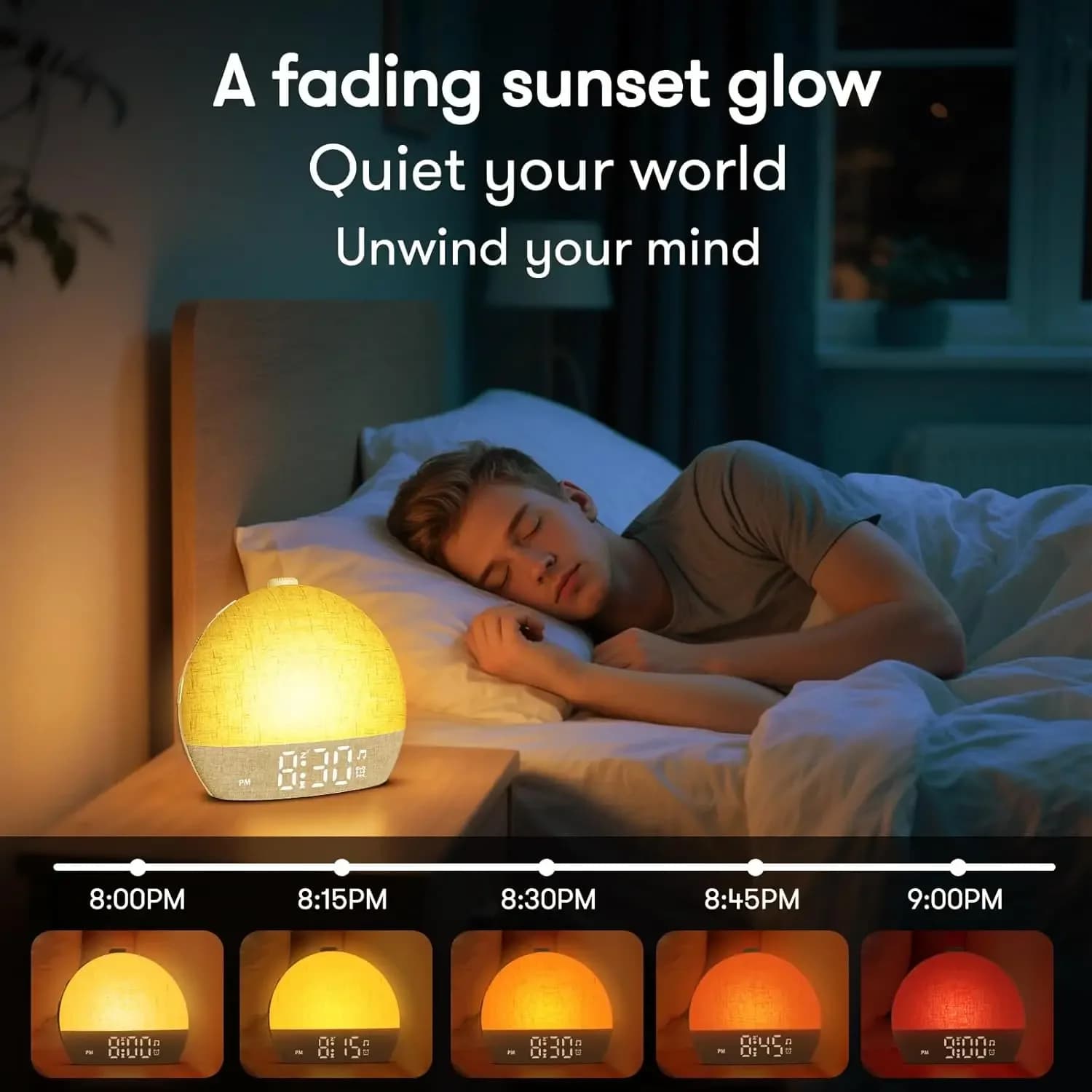 Wake Up Light Sunrise Alarm Clock Timer 30 White Noise Sound Machine Dimmable RGB Night Lights Sleep Aid Snooze Ideal for Gift