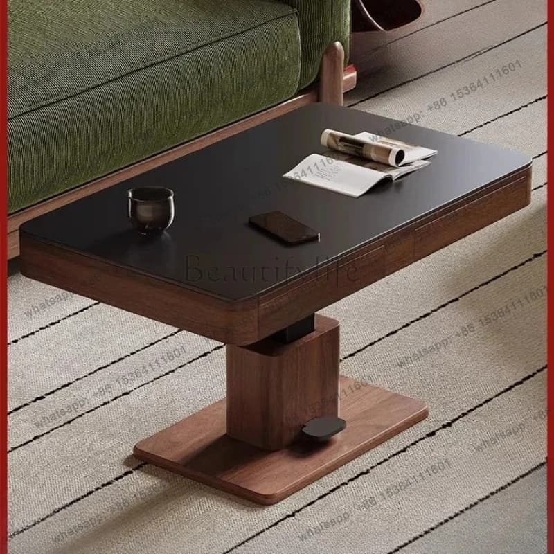 solid wood lifting coffee table dining table dual-purpose living room household small apartment walnut multi-functionatable
