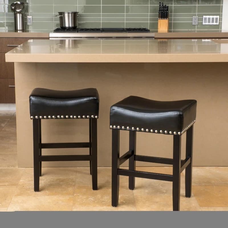 Backless Dining Chair Modern Leather Eco-Friendly Bar Stool Black