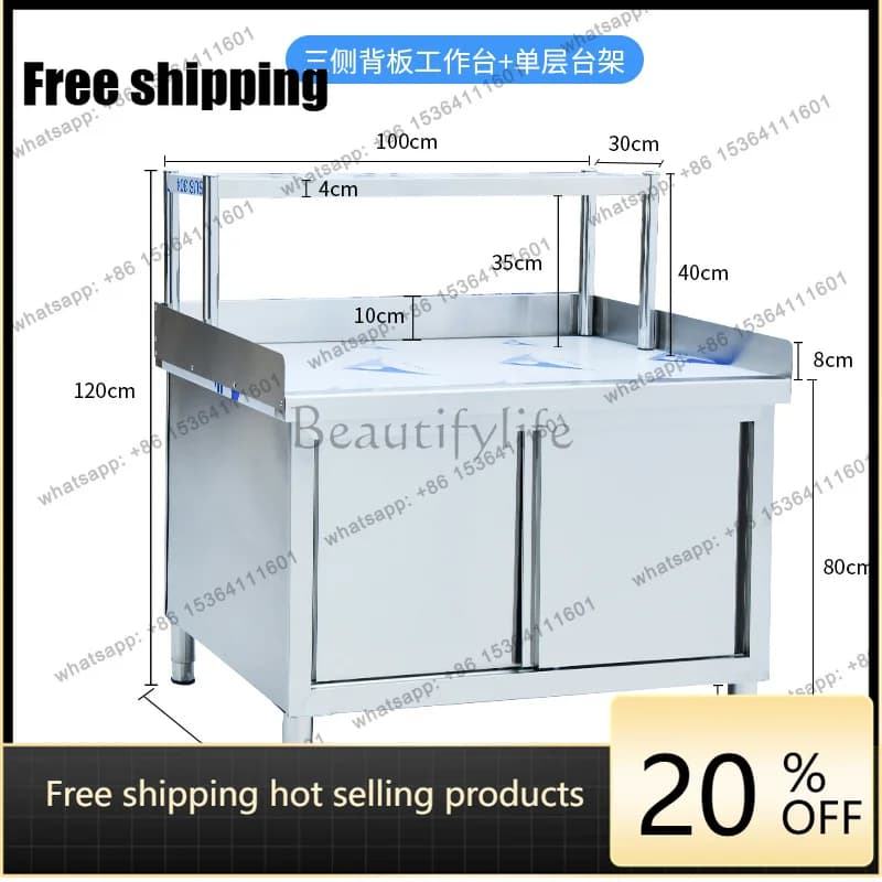 PJ  LT sliding door workbench with rack stainless steel kitchen locker