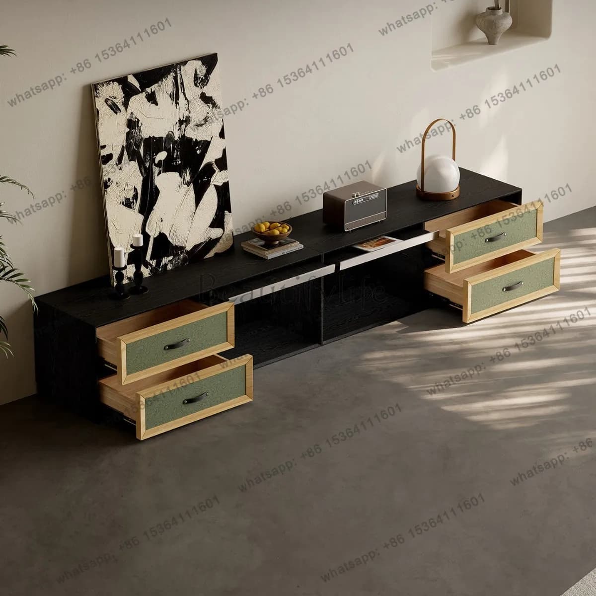 Retro black TV cabinet living room home antique solid wood TV cabinet