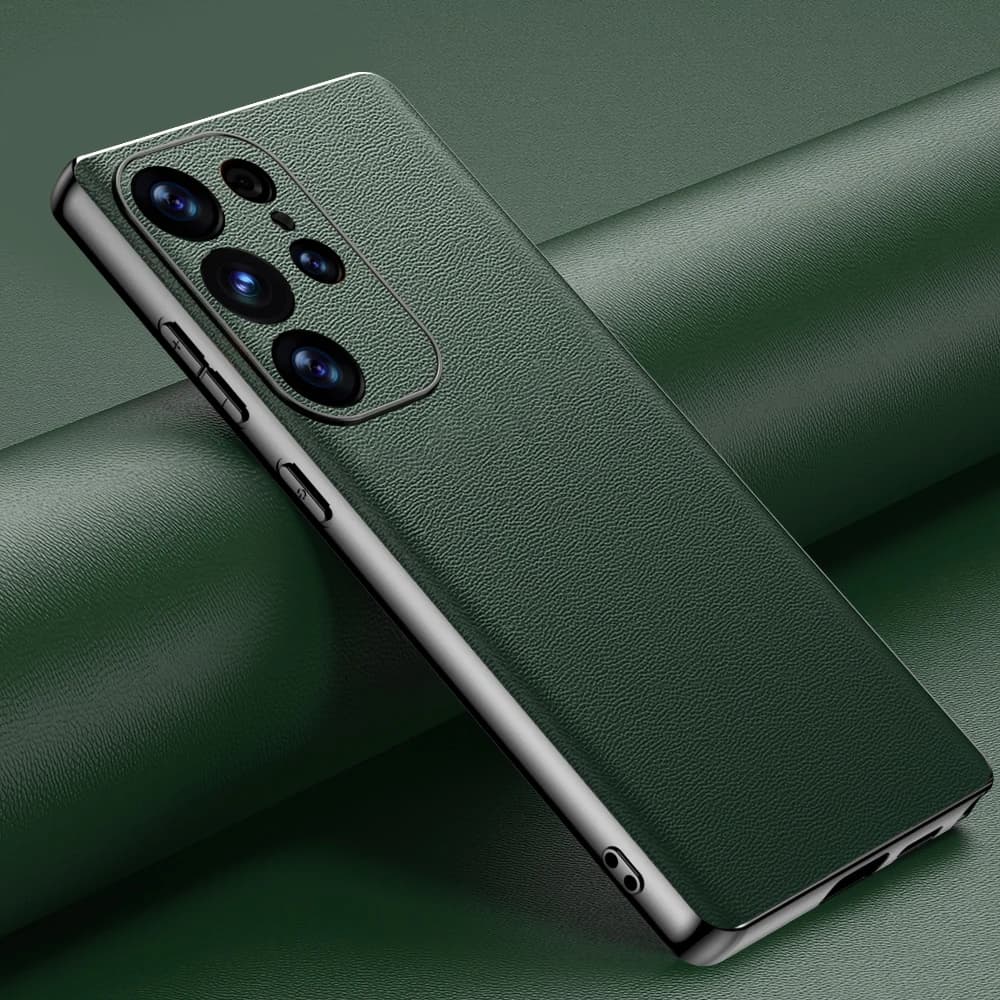 Luxury Leather Phone Case for Samsung Galaxy S25 S24 Ultra S25+ S24+ S22 S23 Plus with Plated Edges & Camera Protection Cover