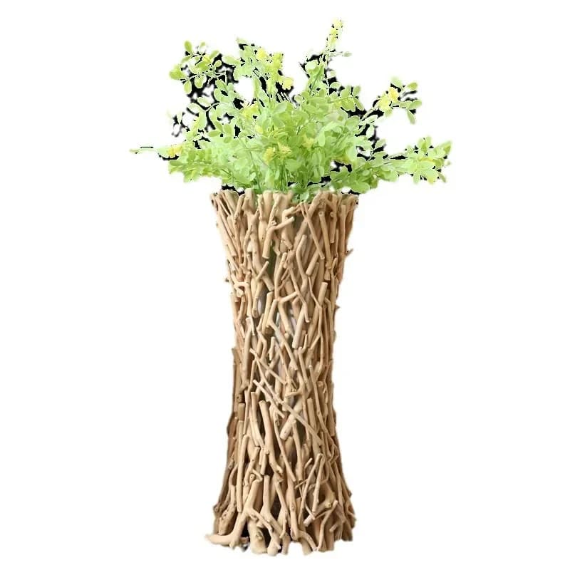 Simple wooden large vase ornament, living room flower arrangement creative Nordic ins wind floor flower device