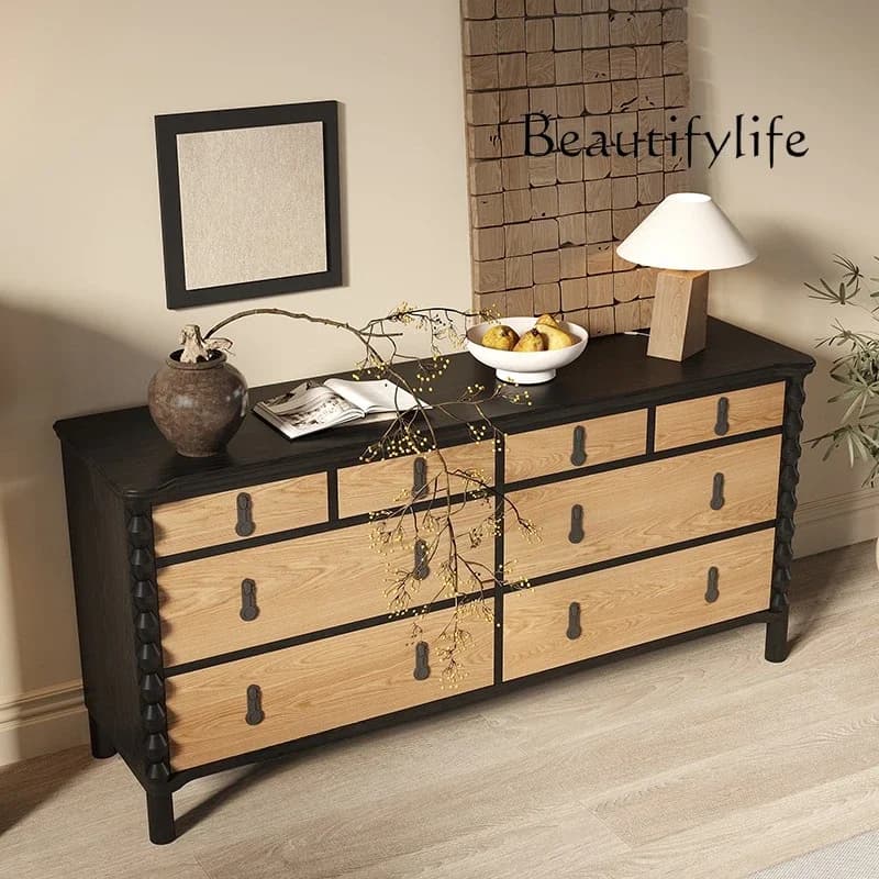 J XX American Retro Solid Wood Chest Cabinet, Living Room Decoration Cabinet, Entrance Cabinet, French Medieval Bedroom TV Cabin