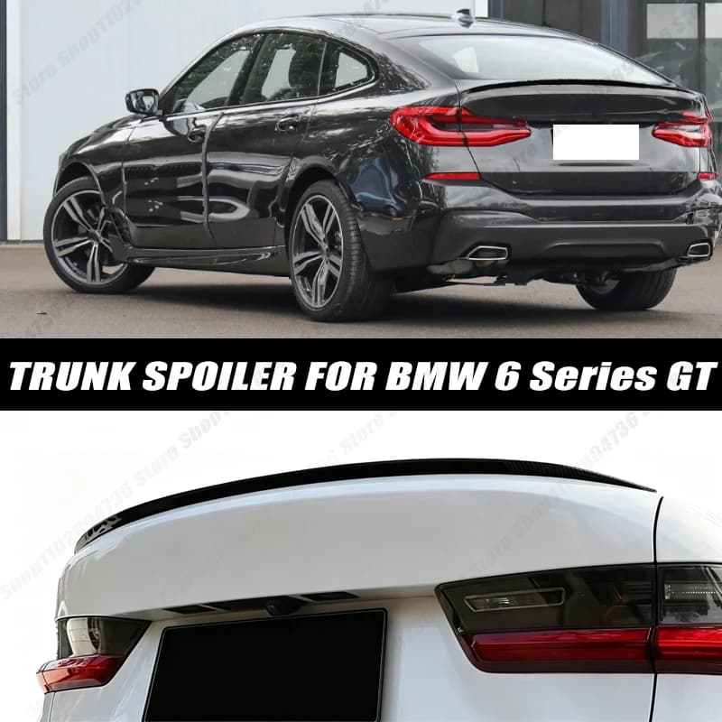 Glossy Black Soft Rubber Universal Rear Trunk Spoiler 5D Carbon Look Tail Wing Fit For BMW 6 Series GT Sedan Car Accessories