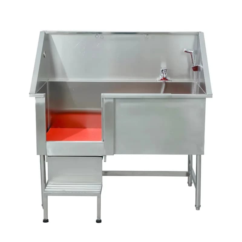 2026 Stainless Steel Dog Washing Station Dog Shower Tub With Stairs, Left Drain & Door