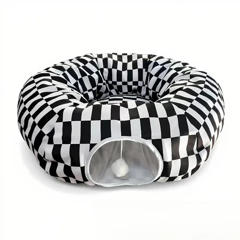 Black and white plaid tunnel cat passage folding cat toy maze