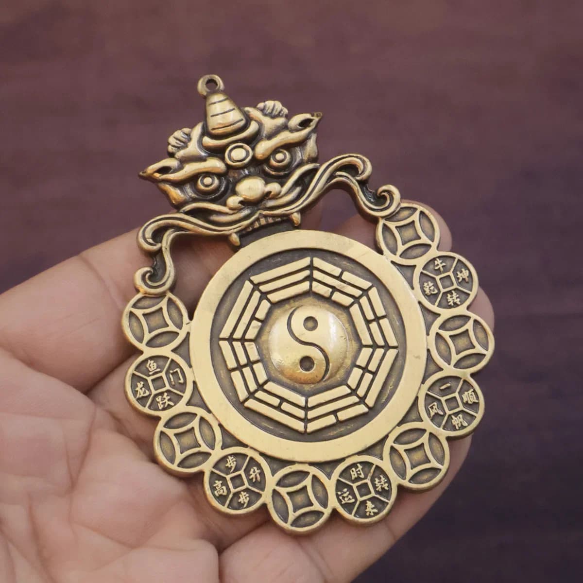 DSA Brass Mountain Duke Bagua Beast Head Spending Money Taiping in the World Ten Emperors Money Ping An Car Hanging