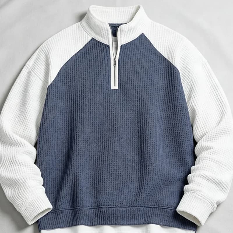 Men Waffle Sweatshirt, Long Sleeve Quarter Zip Sweatshirt,Stylish Office Casual Clothing Stand Collar Pullover Shirt for Sports