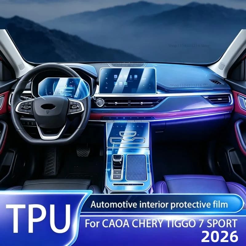 Transparent TPU Protective Film Anti-scratch For CAOA CHERY TIGGO 7 SPORT 2026 Car Interior Center Console Dashboard Navigation