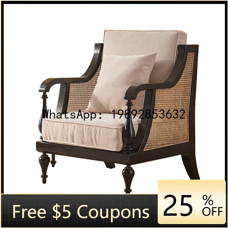 z5  Rattan Woven Solid Wood Sofa Chair Side Table Set Black Hotel Room Meeting Chair White Ash Single Seat Sofa