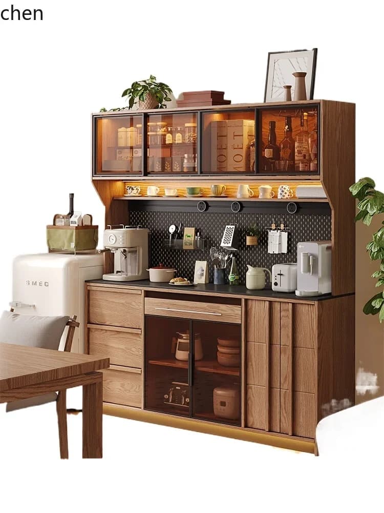 DSAdining side  solid wood cabinet side cabinet living room wall integrated storage locker tea cabinet double layer