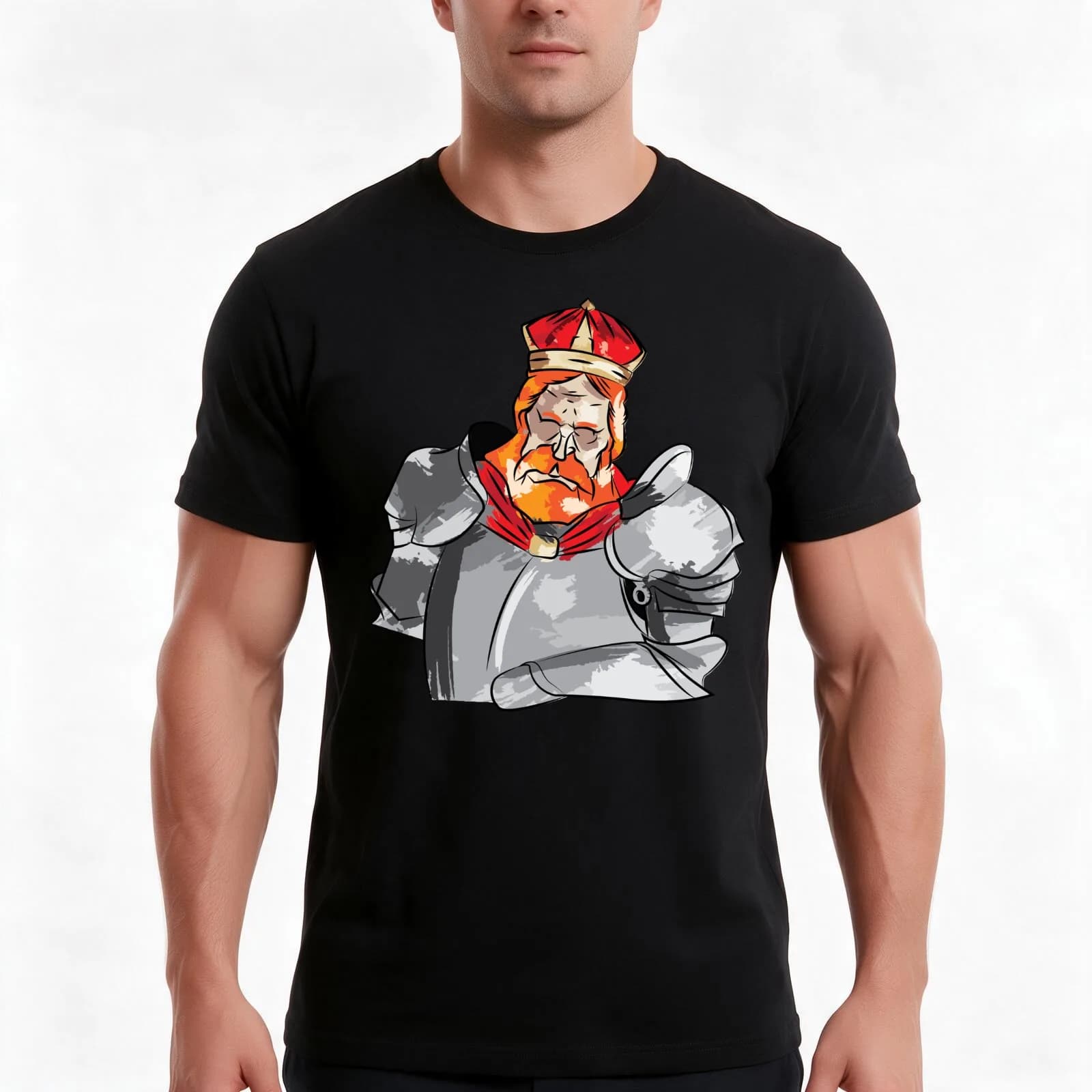 Frederick Barbarossa T-Shirt, Summer Casual Cotton Tee, Oversized Streetwear Tops, Vintage Graphic Print, Loose Fit Short Sleeve