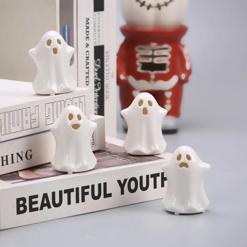 Ceramic Halloween Ghost Translucent Night Light Decor Creative Home Ghost Festival Art Craft Figurine LED Light