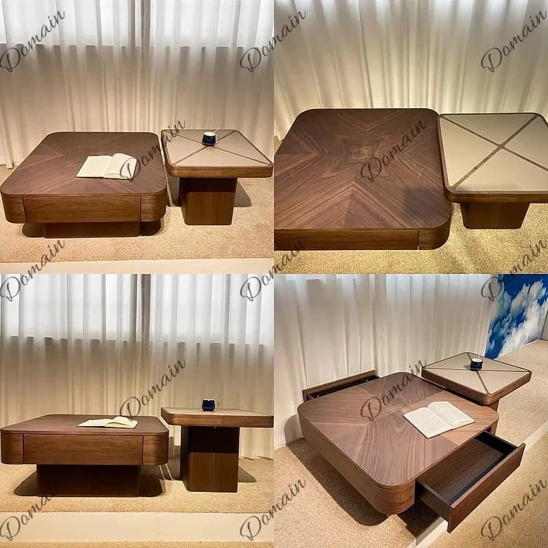 Walnut Square Coffee Table Set of 2, Mid-Century Modern, Space-Saving for Small Apartment Home