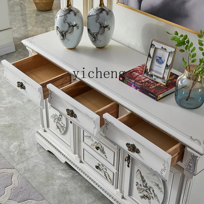 DSA new Chinese-style entrance cabinet foyer custom-painted classical decorative cabinet solid wood dining side white