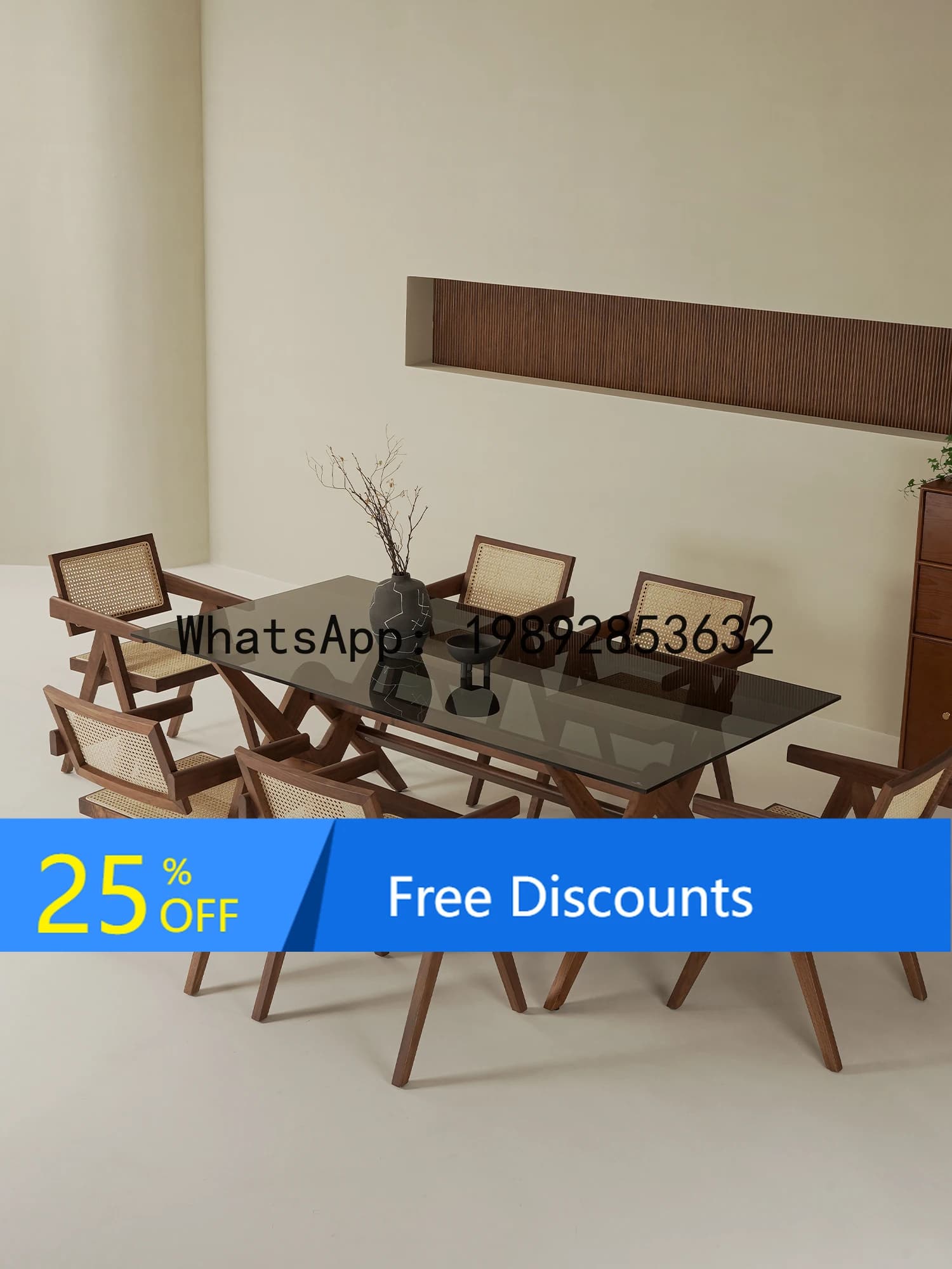 Medieval Style Walnut Wood Rectangular Tempered Glass Dining Table Creative
