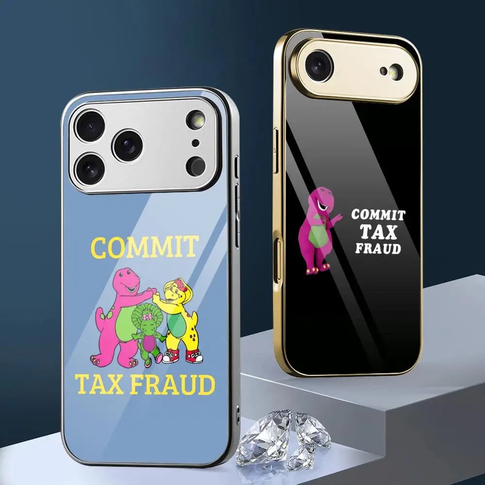 Barney C-Commit Tax Fraud Phone Case For iPhone 17 16 15 14 13 Pro Max Plus Electroplated Metal Case Glass Back Cover