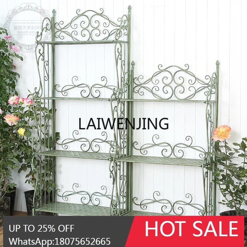 rural retro wrought iron three or four layers flower stand indoor outdoor garden shelf