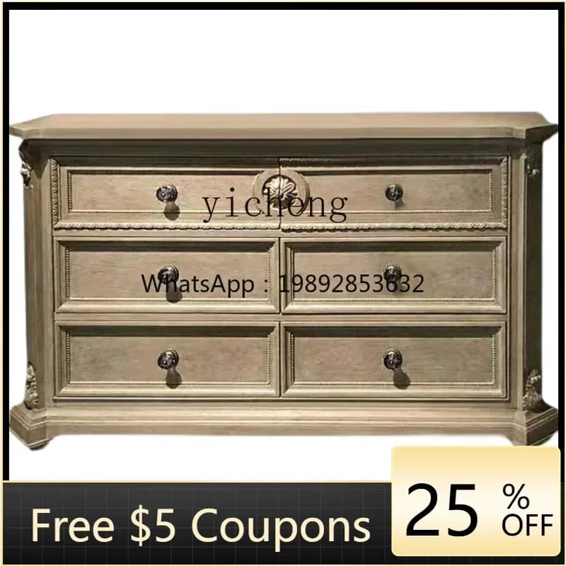 solid wood six-chest cabinet, entrance cabinet, carved dining side cabinet, bedroom old storage