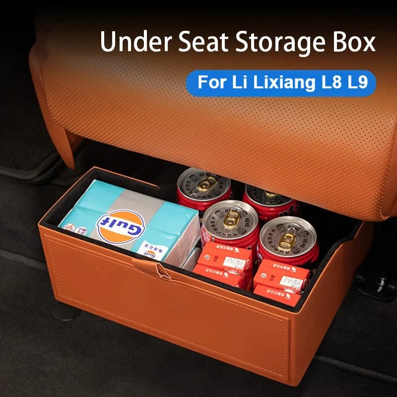 Under Seat Storage Organizer Box for Li Lixiang L8 L9 2022 2023 2024 Car Rear Row Leather Felt Tray Hidden Storage Box Trash Can