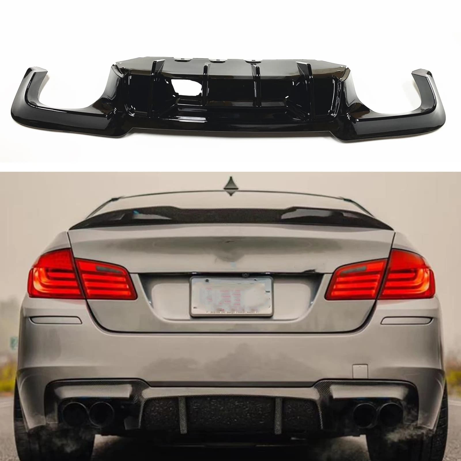 MT Style Gloss Black/Carbon Fiber Look Rear Bumper Diffuser Lip For BMW 5 Series F10 F11 2011-2017 M Tech Sport 535i 530i 528i
