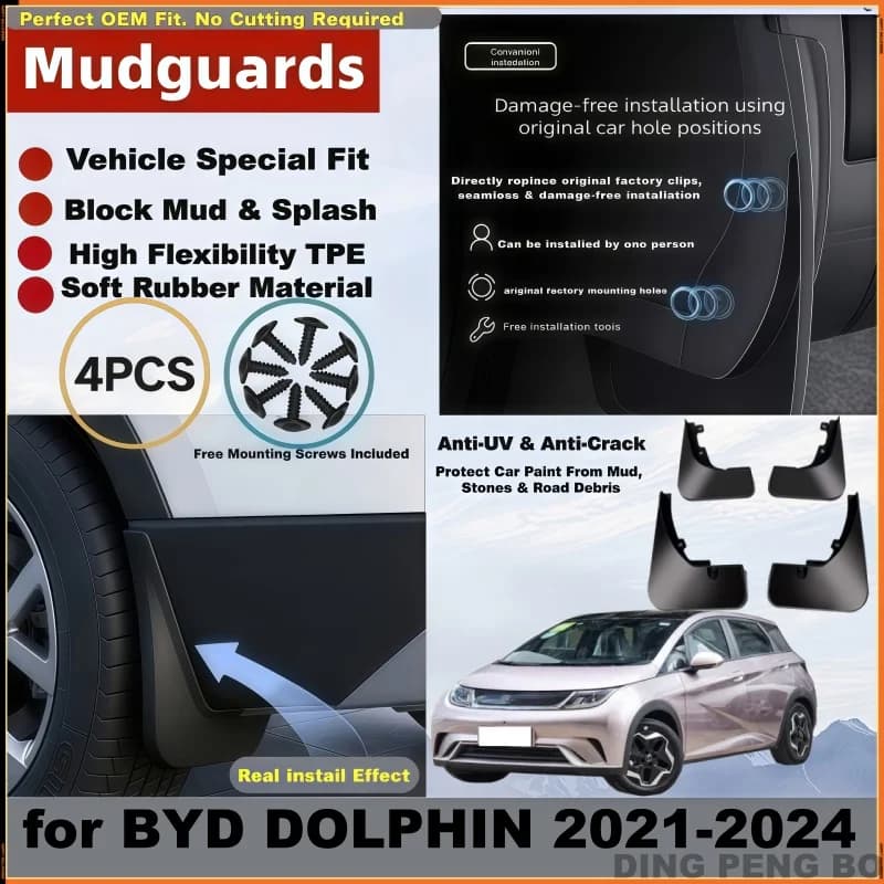 Car-Styling Mudguards Mud Flap Flaps Splash Guards Fender Protector Cover for BYD DOLPHIN 2021 2022 2023 2024 Car Accessories