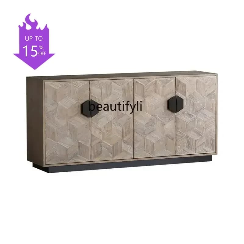 C46 Nordic solid wood dining side cabinet, retro old floor locker, simple style foyer entry entrance cabinet07