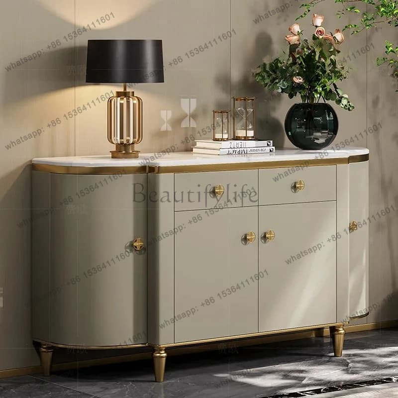 Light luxury dining side cabinet storage natural marble luxury stone restaurant high-end entrance shoe cabinet