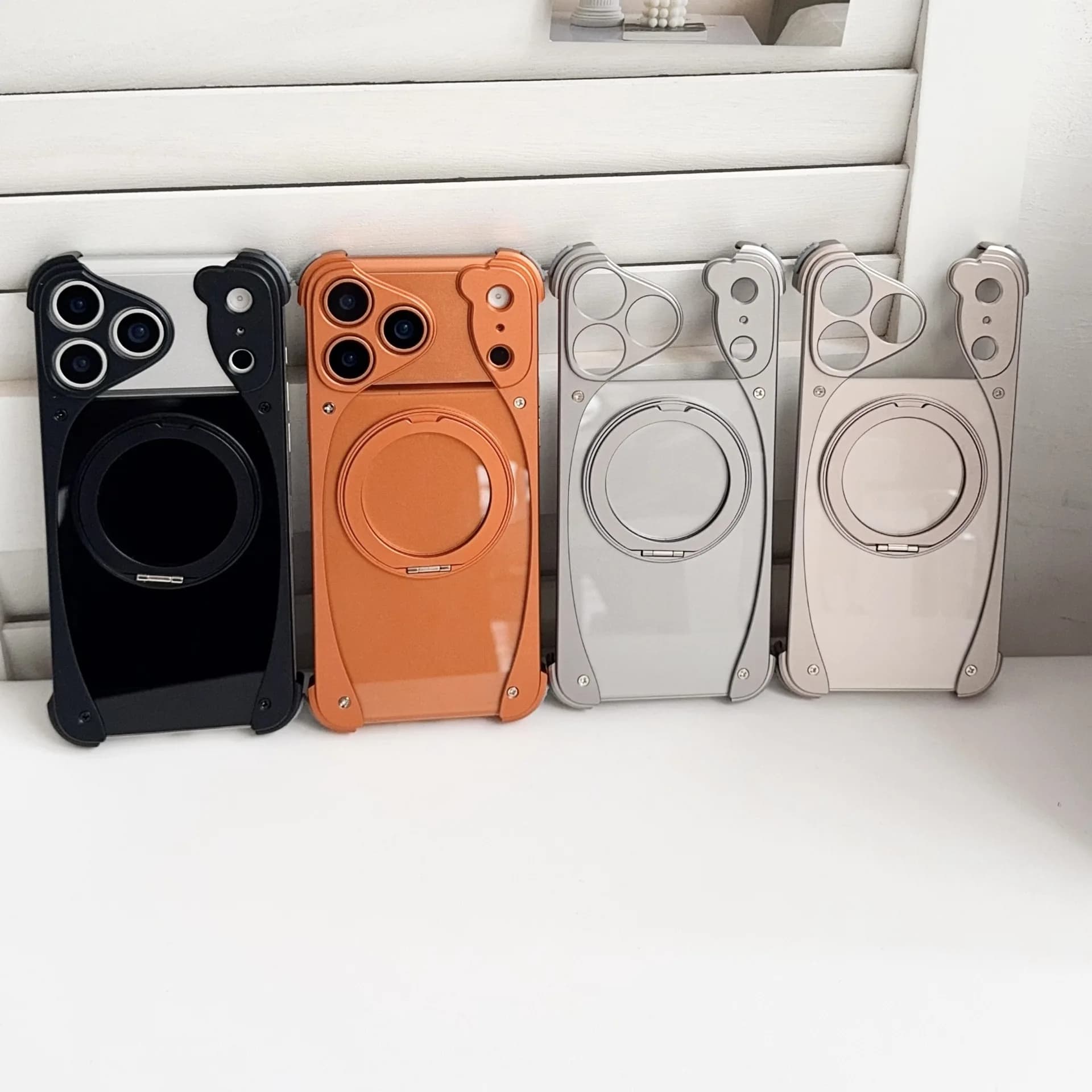 Frame Aluminum Alloy Phone Case for iPhone 17 16 15 13 Pro Max with Metal 360 ° Rotating Stand