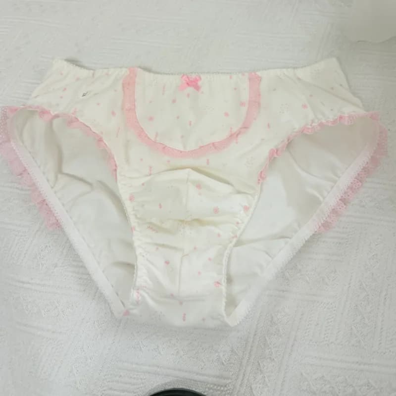 Men Lace Underwear Comfortable Printing Sexy Briefs Convex Pouch Design Cotton Sweet Cute Lolita Panties Sissy Cosplay Costumes