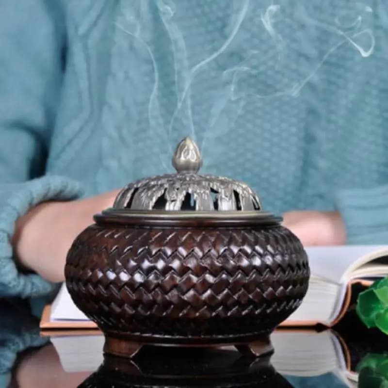 5.5" Collection Chinese Ebony Wood Hollow Out Three Foot Incense Burner